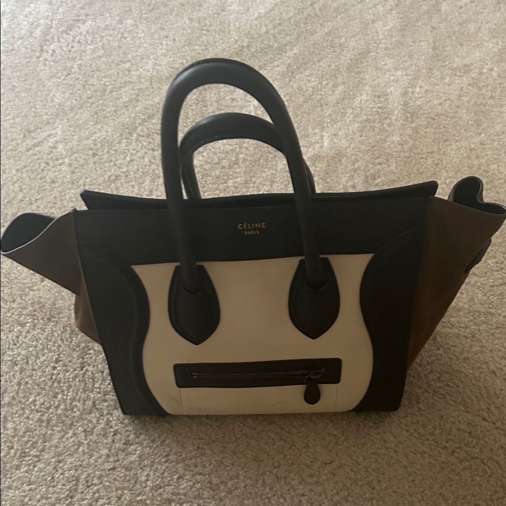 Celine Black, White, and Brown Satchel